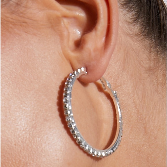 New Sterling Silver White Sapphire Minimalist Luxury Classic Hoop Earrings - Picture 11 of 16